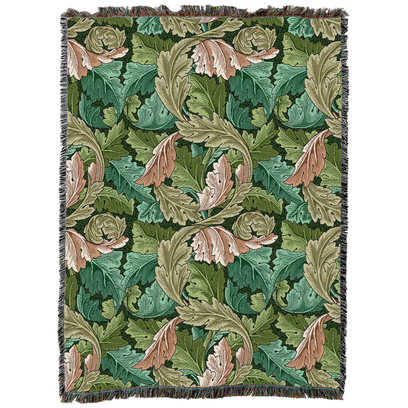 Couverture forêt William Morris Acanthus, L 54 po x L 72 po, Vert forêt