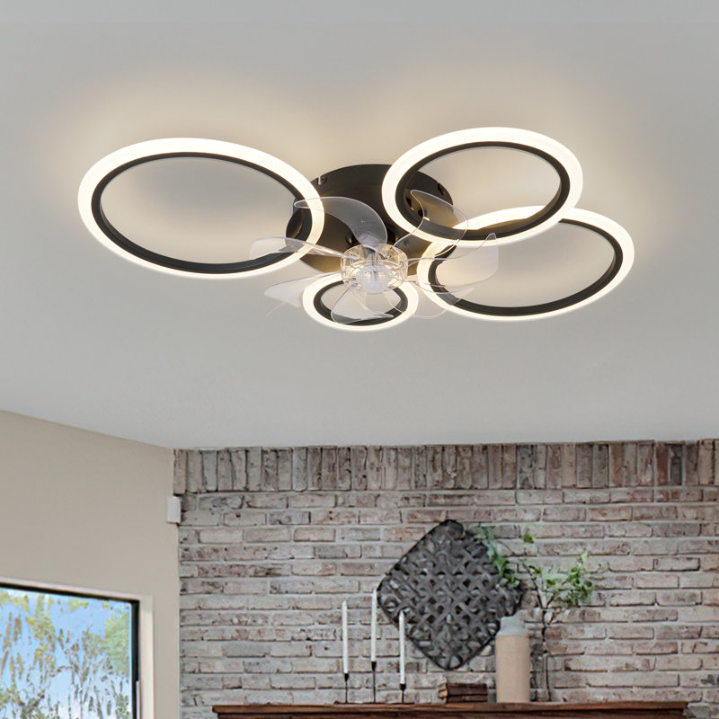 Ventilateurs de plafond à DEL à intensité variable de 31,3 po à 7 pales avec lumières Acea, télécommande et application, Noir