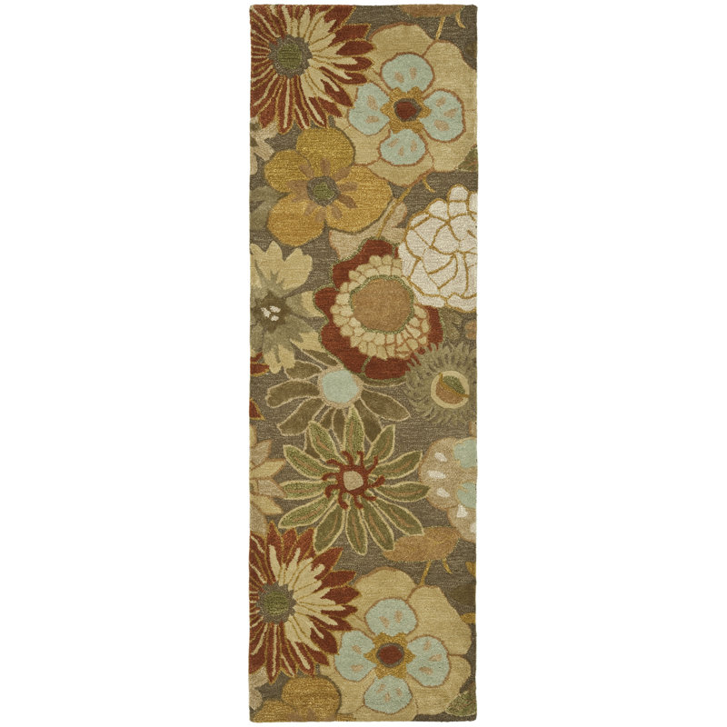Tapis floral en laine et viscose touffeté à la main Soho, Tapis de couloir 2 pi 6 po x 12 pi