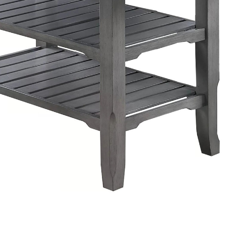 Table à hauteur de comptoir Suzy, 2 tablettes à lattes, bois d'hévéa gris, 64 po