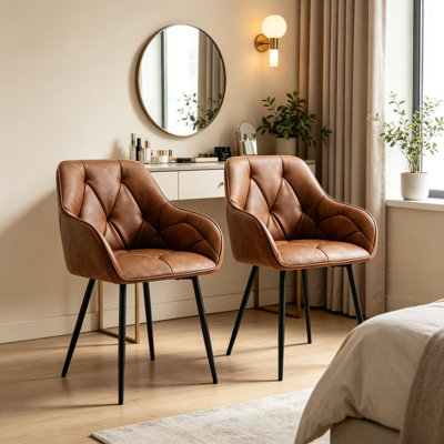Upholstered Accent Chair Short Arm in Brown Set of 2