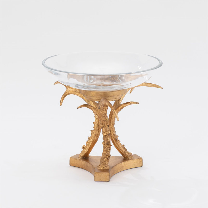 Gold Iron Decorative Bowl with Glass Stand