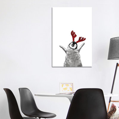 Christmas Reindeer Baby Penguin by Big Nose Work - Wrapped Canvas Print