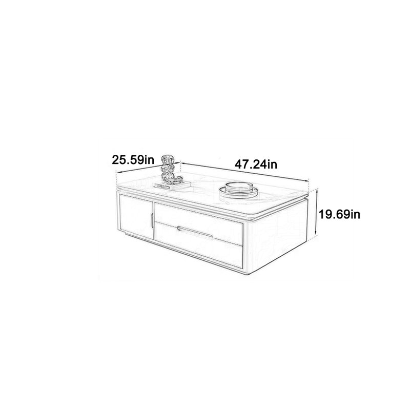 Table basse avec coins arrondis de grande capacité, H 19,69 po x L 47,24 po x l 25,59 po, Brun, Noir / blanc