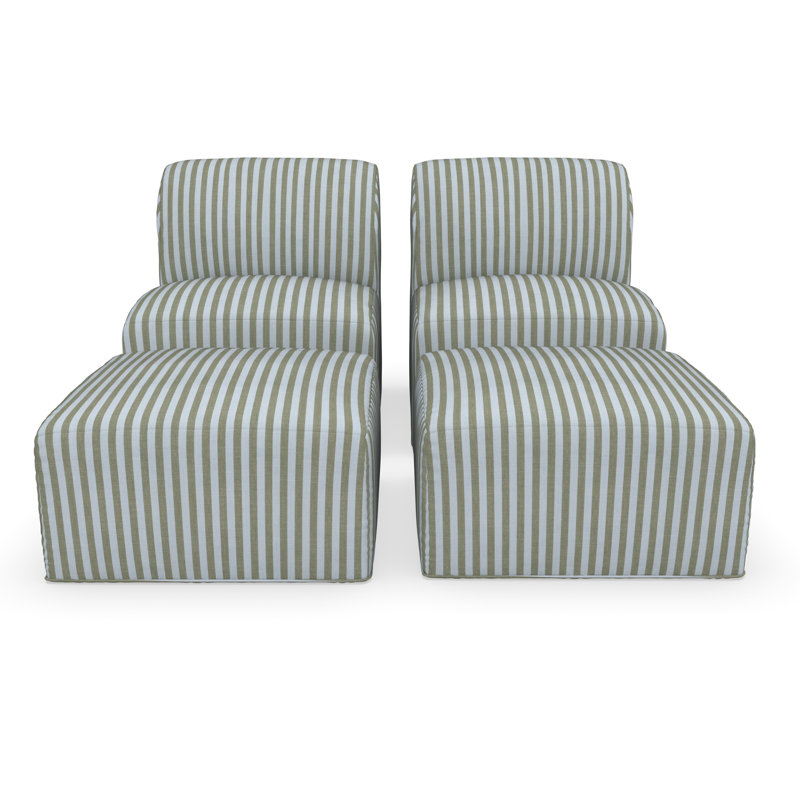 Fleener Sunbrella® Outdoor Lounge Chairs Set With Ottomans, Green Striped Sunbrella®