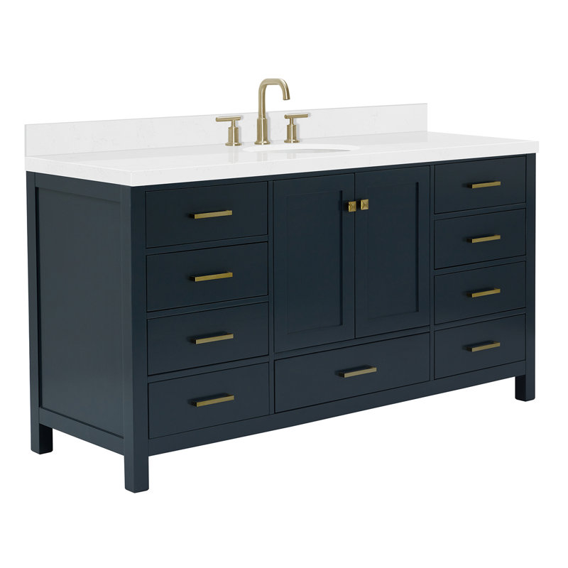 Ensemble de meuble-lavabo simple 66 po , Oval, Bleu minuit