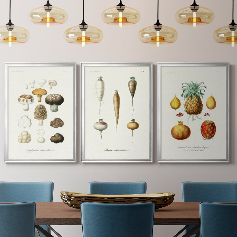 Fruit et légume Variétés IV - Toile tendue sur mesure avec châssis, 3 pièces, Argent argent, H 15 po x l 19 po