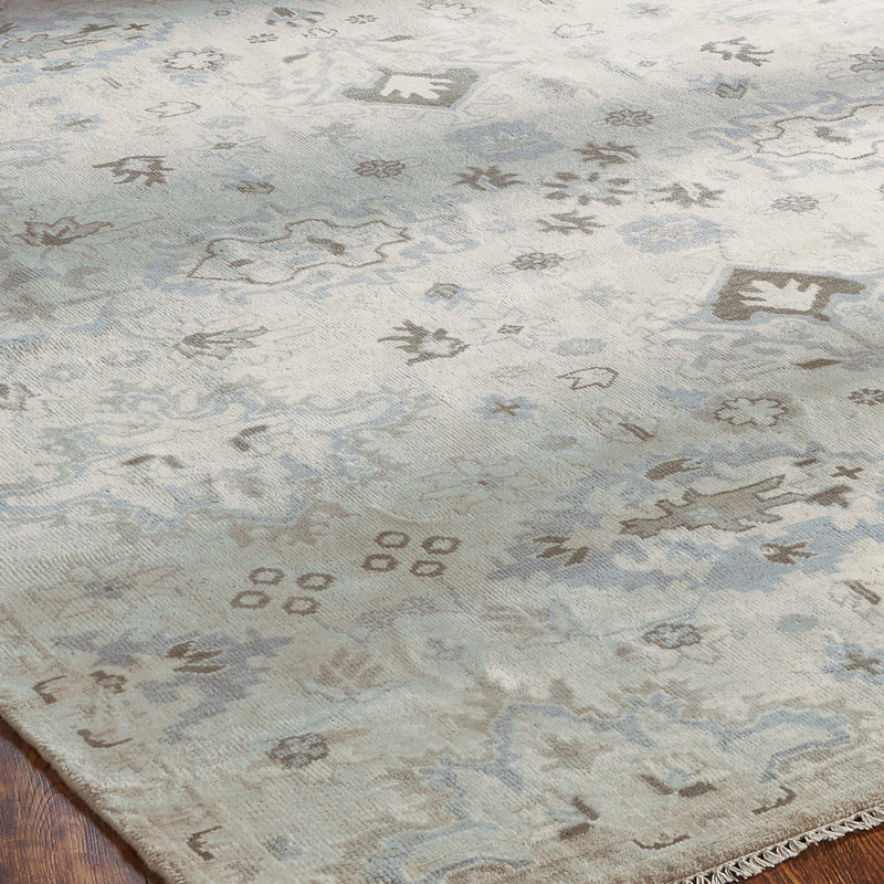 Hand Knotted Wool Oriental Area Rug in Ivory, Rectangle 12' x 15'