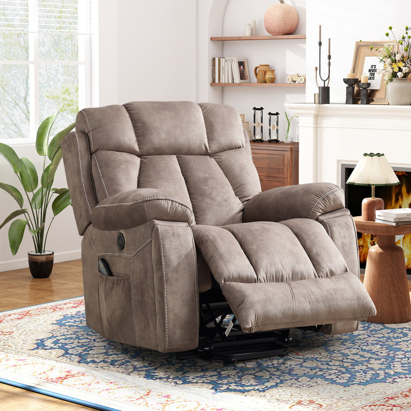 Fauteuil inclinable en microfibre Rawleigh de 41,3 po de largeur avec lombaire et massage 8 points, port USB et deux porte-gobelets cachés