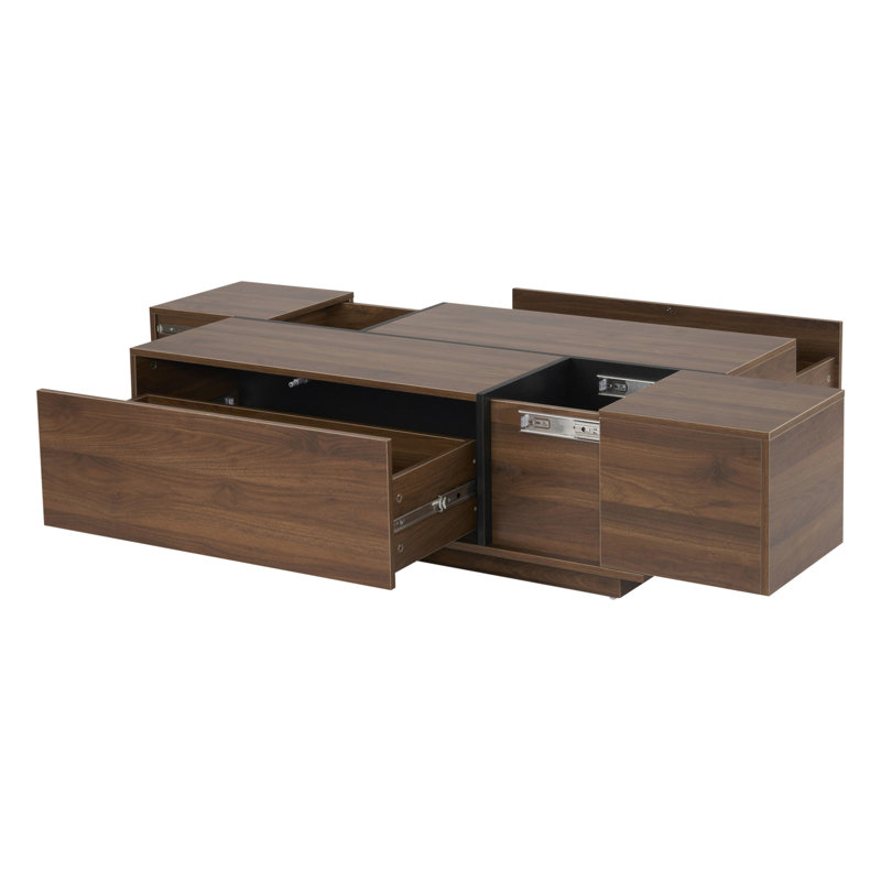 Table basse rectangulaire à plateau coulissant avec 2 tiroirs et 2 rangements cachés pour le salon 47,2 po, Noyer