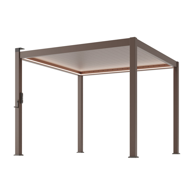 Solar Light Pergola Full Aluminum Frame with Adjustable Roof Louvered Pergola, 8ft H × 10ft W × 10ft D