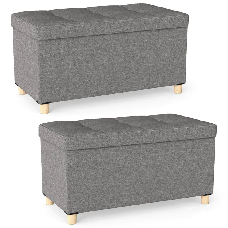 2 bancs de rangement avec repose-pieds en bois d'hévéa 30 po pour 2 petits espaces gris