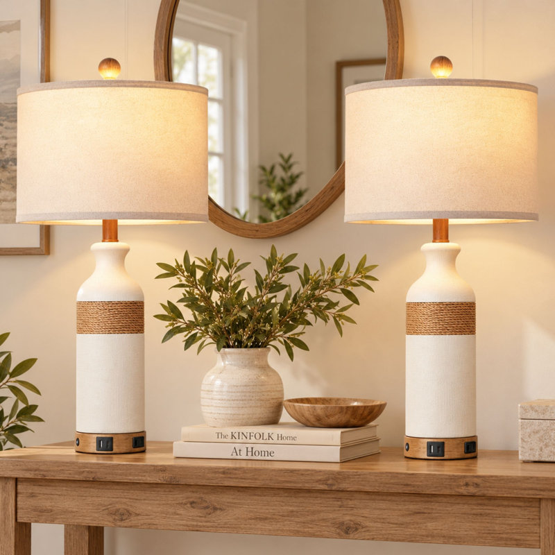 Ensemble de lampes de table de chevet à intensité variable 26 po avec contrôle tactile à 3 voies, deux ports USB, ampoule incluse