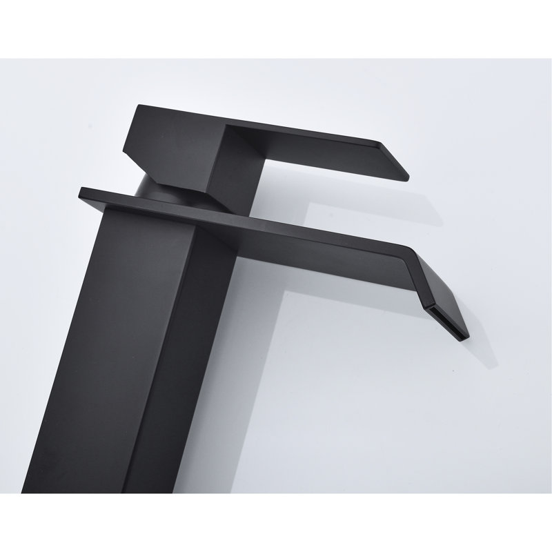 Waterfall Spout Bathroom Sink Faucet With Pop-Up Drain, Matte Black Surface And Stainless Steel Core For A Flow Design Chic Fixture