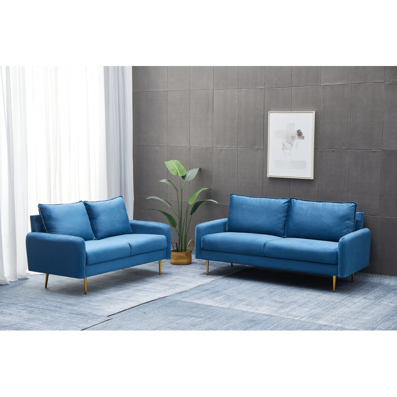 Ensemble de salon en velours 2 pièces Cococon, Velours bleu