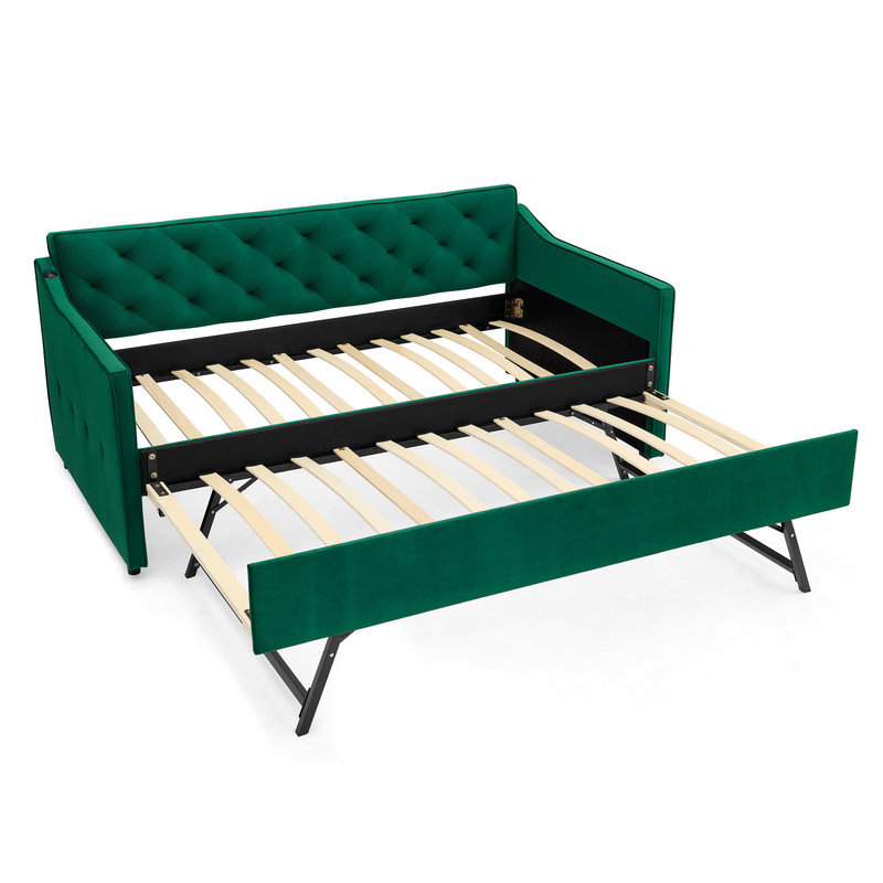 Lit de jour simple tapissier avec couchette escamotable, conception de chargement USB, L 81 po x l 45 po