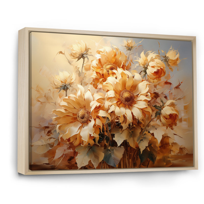Beige tournesols, impression romantique I - impression, H 12 po x l 20 po x P 1 po, Cadre naturel flottant