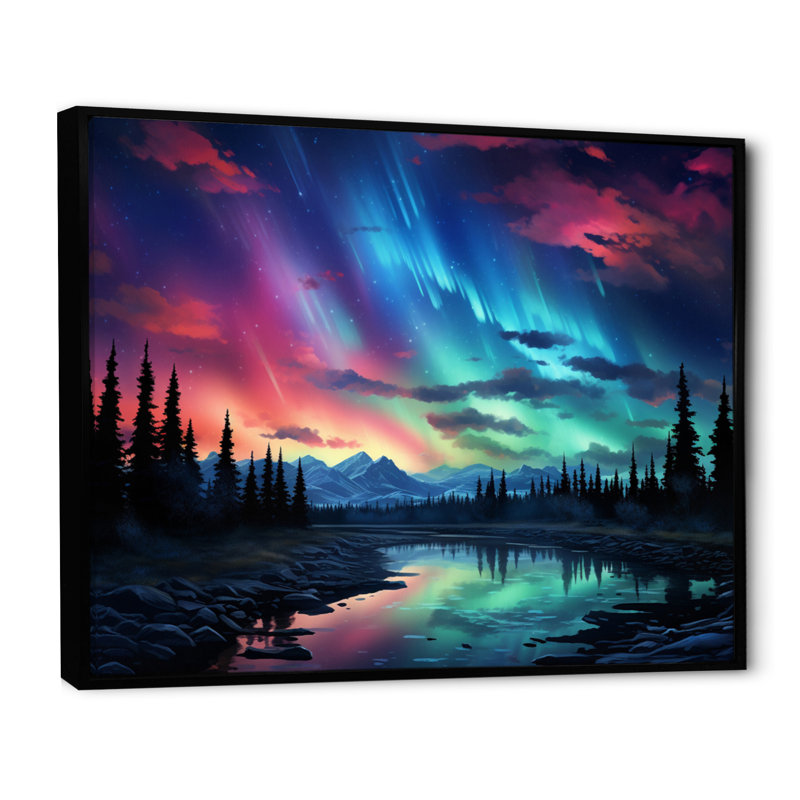 Lumière polaire Canada III sur toile, Cadre flottant noir, H 12 po x l 20 po x P 1 po