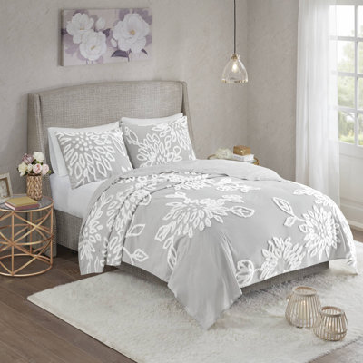 Ataja 3 Piece Tufted Cotton Chenille Floral Duvet Cover Set
