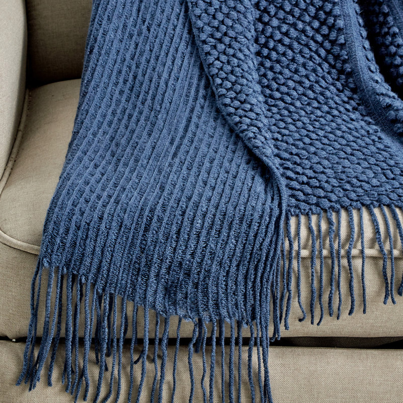 Navy Knitted Throw Blanket 50" x 60"