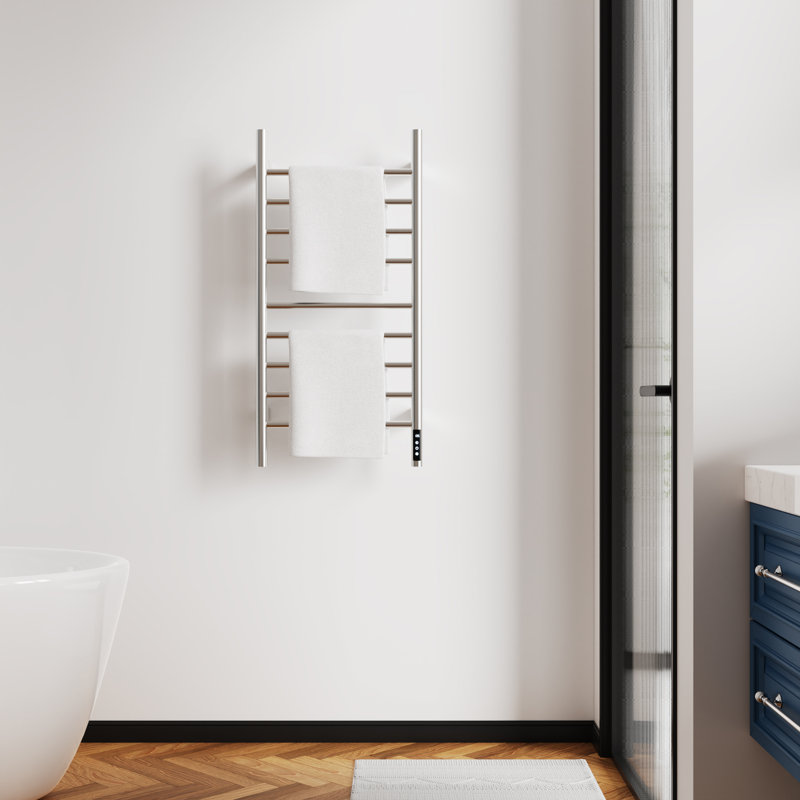 Wall Mount Electric Towel Warmer 9 Bars Heated Towel Rack, Silver
