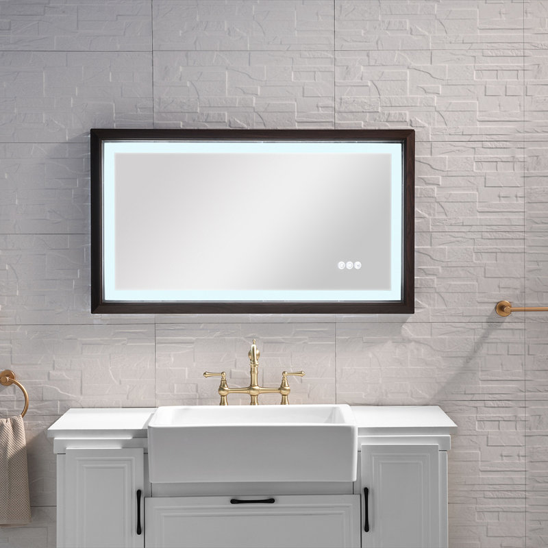 Miroir de salle de bain 40 po x 24 po à DEL avec cadre en aluminium, miroir de meuble-lavabo mural, anti-buée, mémoire, 3 couleurs, réglable en continu