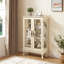 Armoire vitrée 2 portes avec portes en verre trempé, armoires de cuisine avec panneau arrière en miroir et tablettes réglables, vitrine Ed pour la maison, ampoule de bureau incluse-1221187244