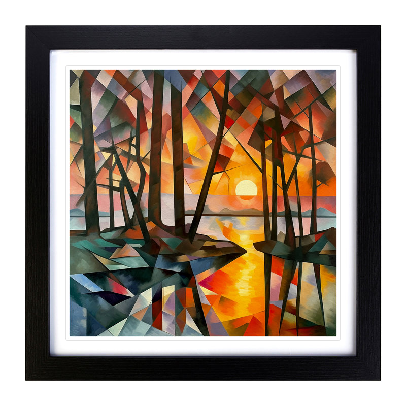 Sunrise Cubism No.2 - Framed Print, Black