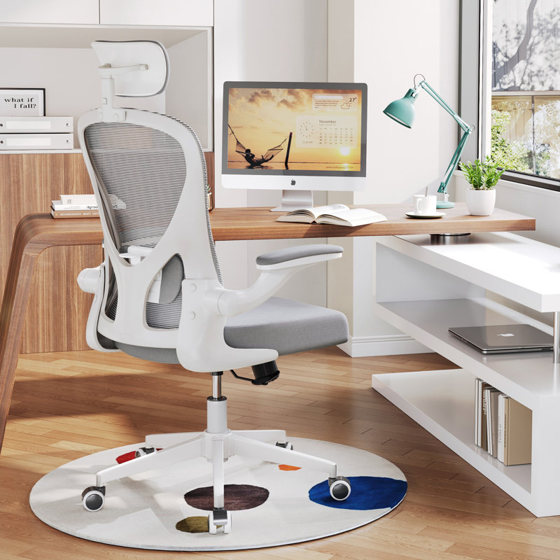 Fauteuil de bureau robuste en maille Michaelynn, Blanc, Gris