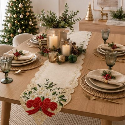 Chemin de table brodé Poinsettia