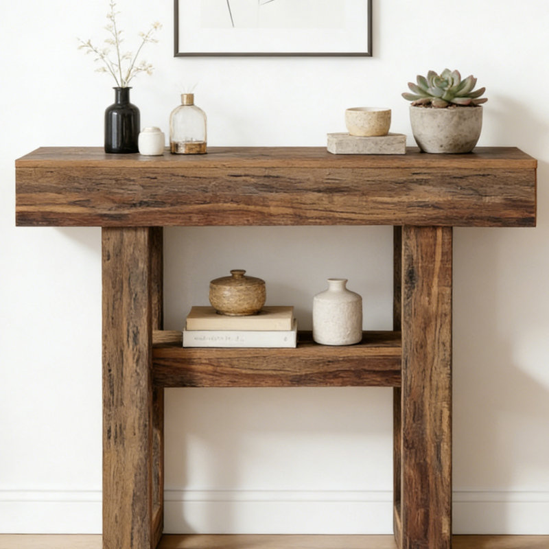 41.34" Farmhouse Console Table, 2-Tier Narrow Sofa Table with Storage Shelf for Hallway, Foyer, Living Room, Rustic Brown