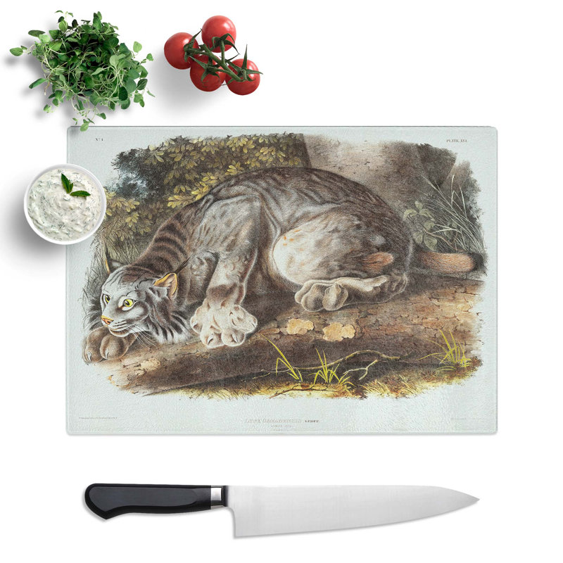 Tempered Glass Canadian Lynx by J.W. Audubon Chopping Board, 39cm W x 28.5cm L