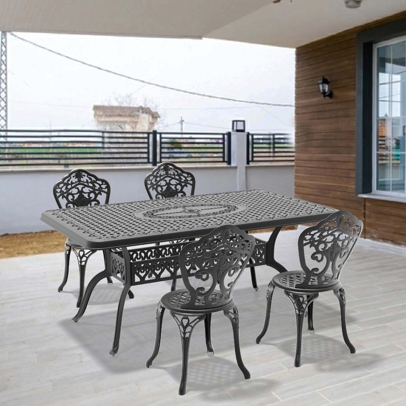 5-Piece All-Weather Cast Aluminum Dining Furniture Set With Black Frame, 4