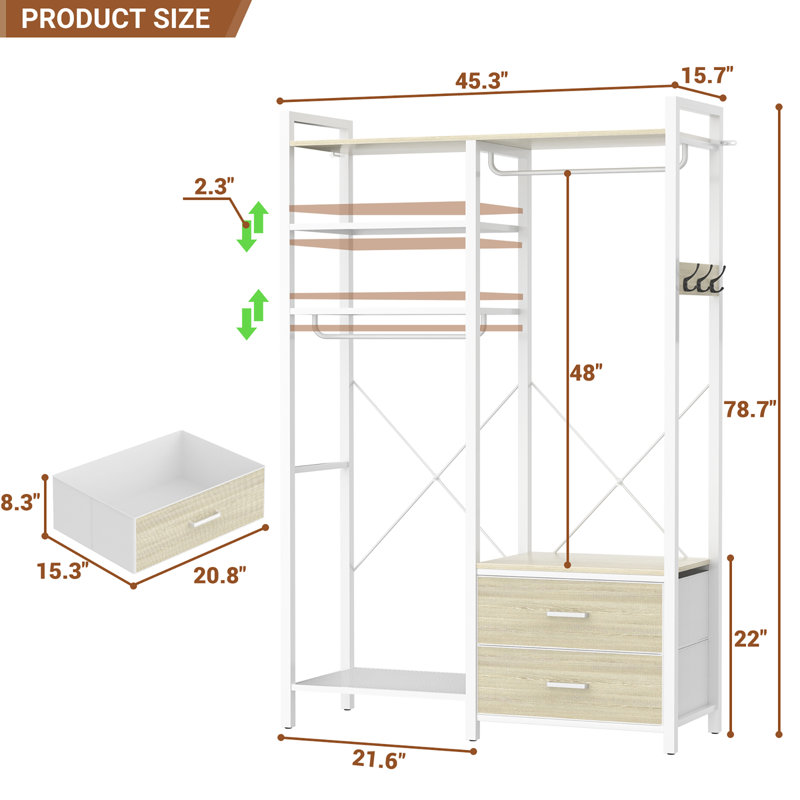 Porte-vêtements sur pied avec armoire à 2 tiroirs Jeremyiah, Beige