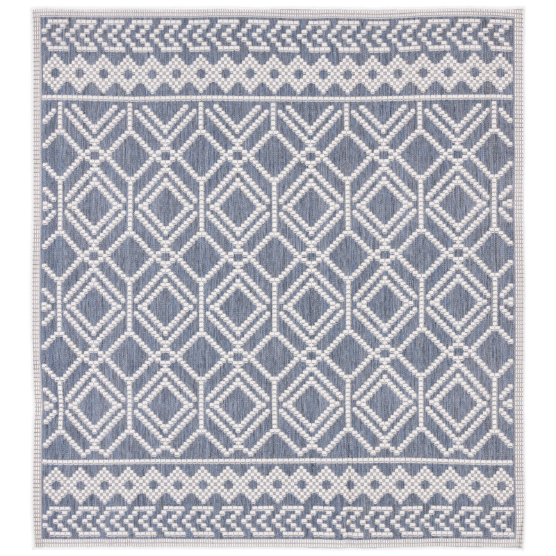 Tapis d'intérieur / extérieur géométrique lavable à la machine Martha Stewart, Carré 6 pi 7 po