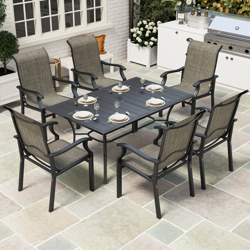Torreya Outdoor Dining Set, Fabric Patio Armchair Dining Table Side Table (Umbrella Hole), All Weather Patio Dining Set For Backyard