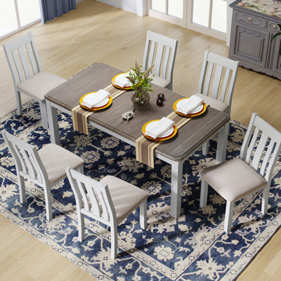 Ensemble de table de salle à manger 7 pièces avec table extensible et 6 chaises rembourrées