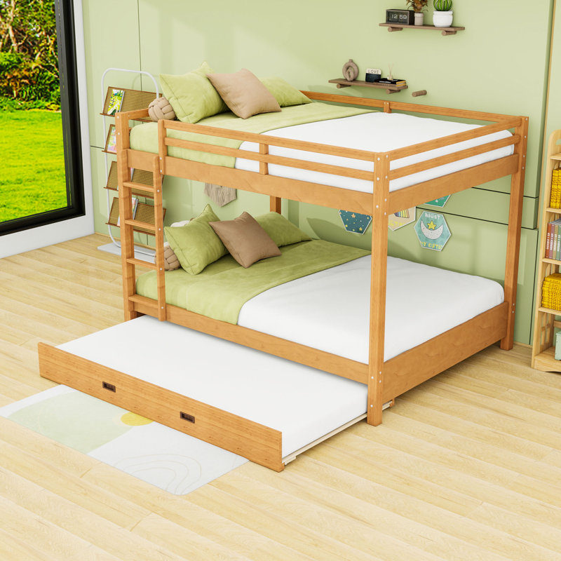 Queen Wood Bunk Bed With Trundle, Wood