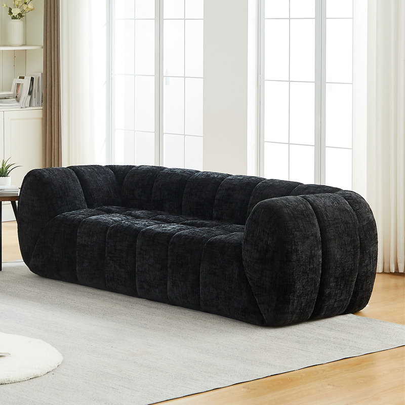 Canapé en chenille avec coussin moelleux, Noir
