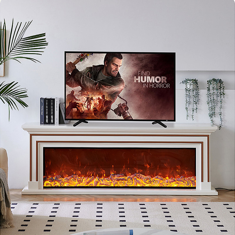 Meuble télé français avec foyer électronique rétro, Ivoire ivoire, 70.87"