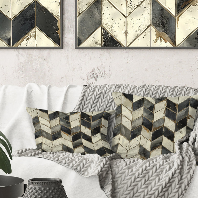 Beige Grey Chevron I - Transitional Lumbar Pillow
