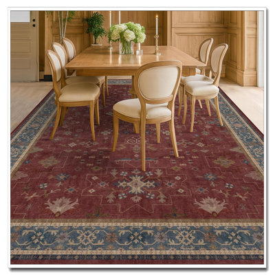 Moroccan Dark Red 10X14 Area Rug - Oriental Burgundy Washable Rug | Lightweight Low Pile Foldable Carpet For Living Room, Large Bedroom, Dining Room Home Décor