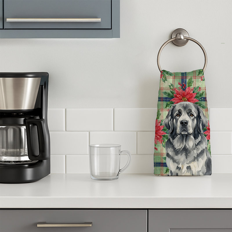 Gray Newfoundland Christmas PoinsettIas Kitchen Towel, Gray Newfoundland