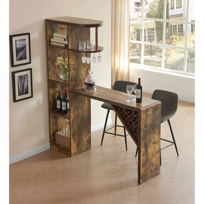 Bar Table With Attached Wine Cabinet Metal Wine Glass Rack Wine Bottle Rack Distressed Wood Color