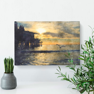 Seagull by the Pier - Wrapped Canvas