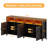 63" Smart Buffet Sideboard With Power Outlets & App-controlled Rgb Led Lights, Large Farmhouse Kitchen Storage Cabinet With 4 Doors & Open Shelves, Coffee Bar Cabinet Buffet For Dining Room, Entryway, Black And Walnut-1185098338
