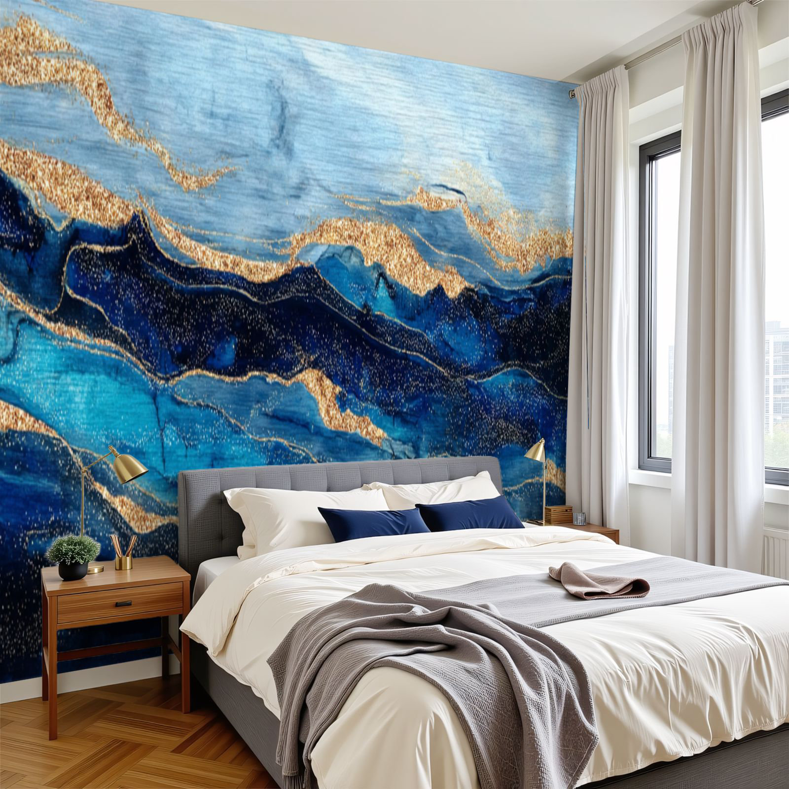 Red Barrel Studio 3D Peel and Stick Wallpaper abstract blue marble fake ...