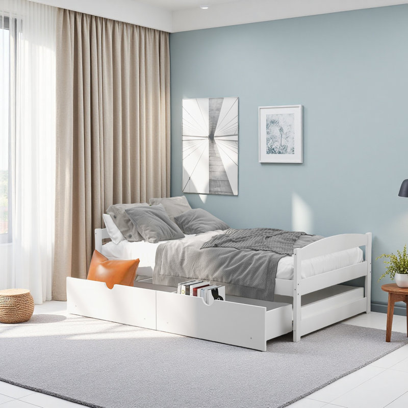 Platform Bed, With Two Drawers, White