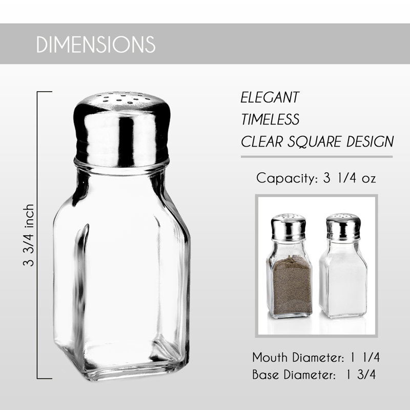 Salt and Pepper Shakers Glass Set, Clear Home and Kitchen Design with Stainless Steel Lids