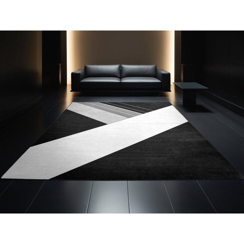 Tapis gris à motif géométrique lavable à la machine Bensonhurst, Carré 5 pi